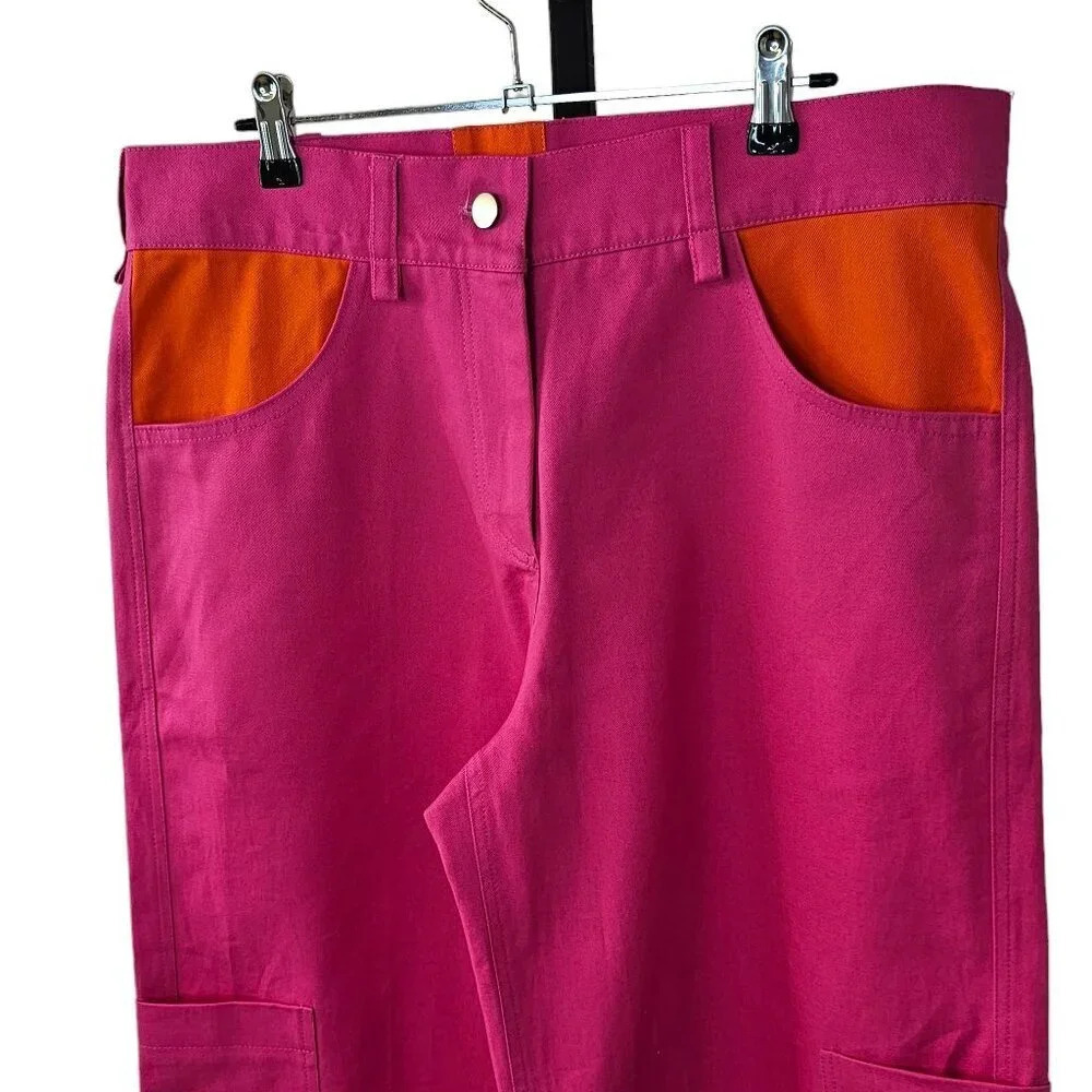 Serena Bute London High Rise Color Block Pink Wide Leg Pant Size Medium 10 Cargo - Picture 6 of 10